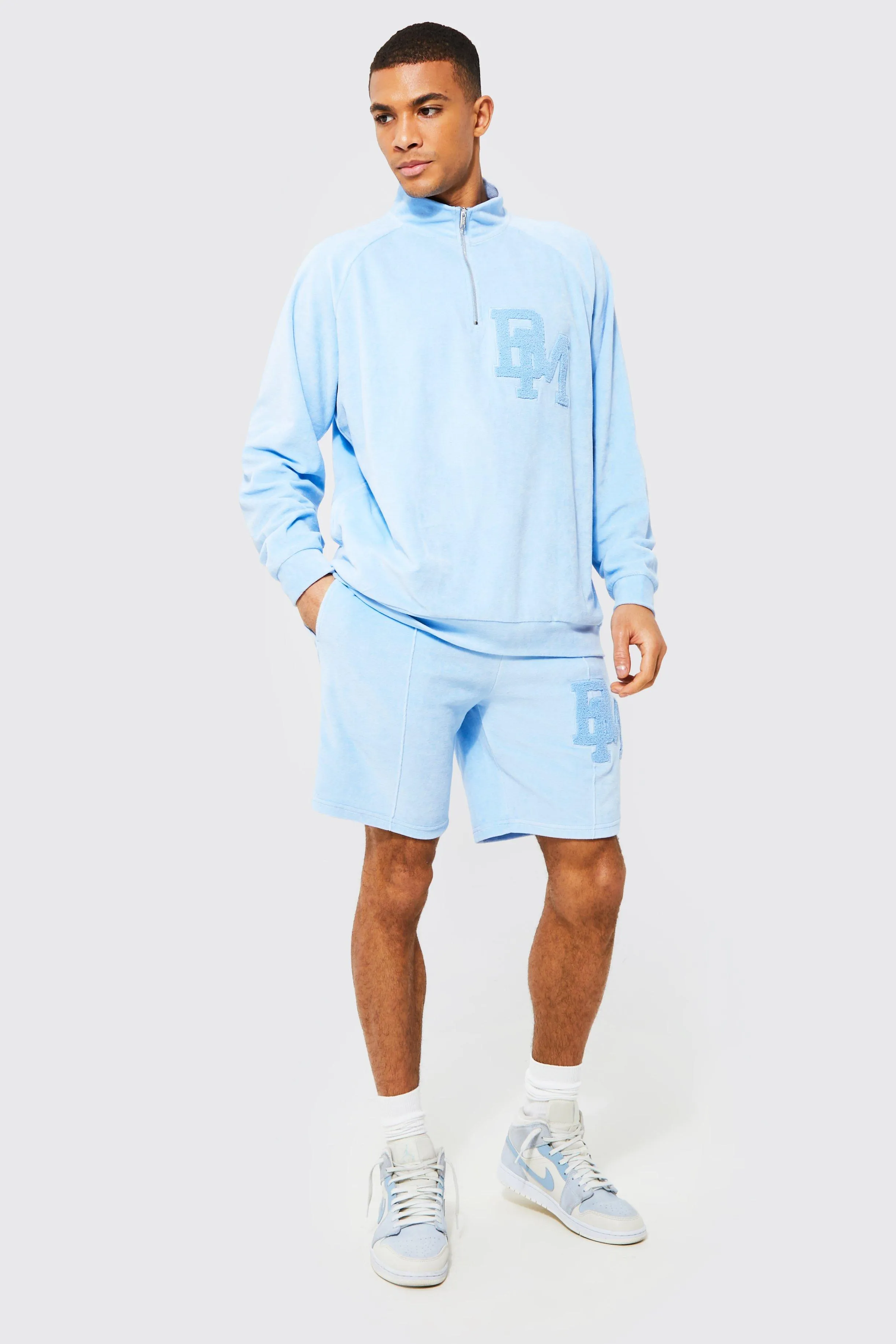 Oversized Velour Bm Half Zip Short Tracksuit | boohooMAN UK