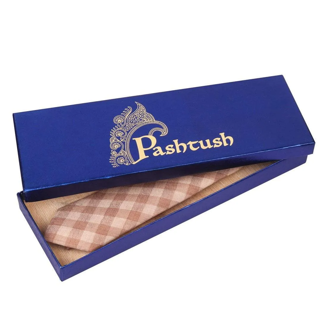 Pashtush Mens  Necktie, Soft And Luxurious, Checkered Design, Free Size, Cairo Beige