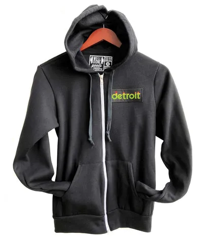 Peak Detroit Hoodie, LED Audio Level Meter Patch Black Zip Hooded Sweatshirt. Unisex