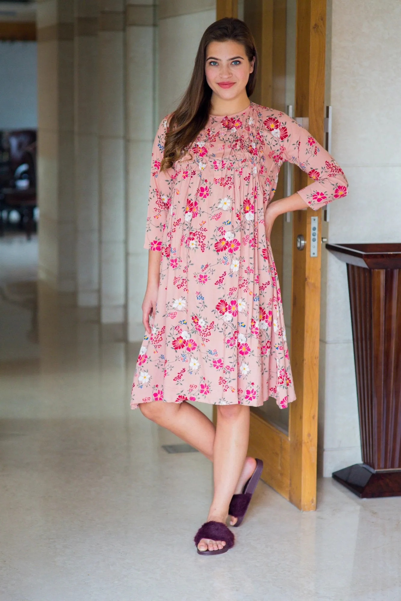 Peony Pink Maternity & Nursing Dress