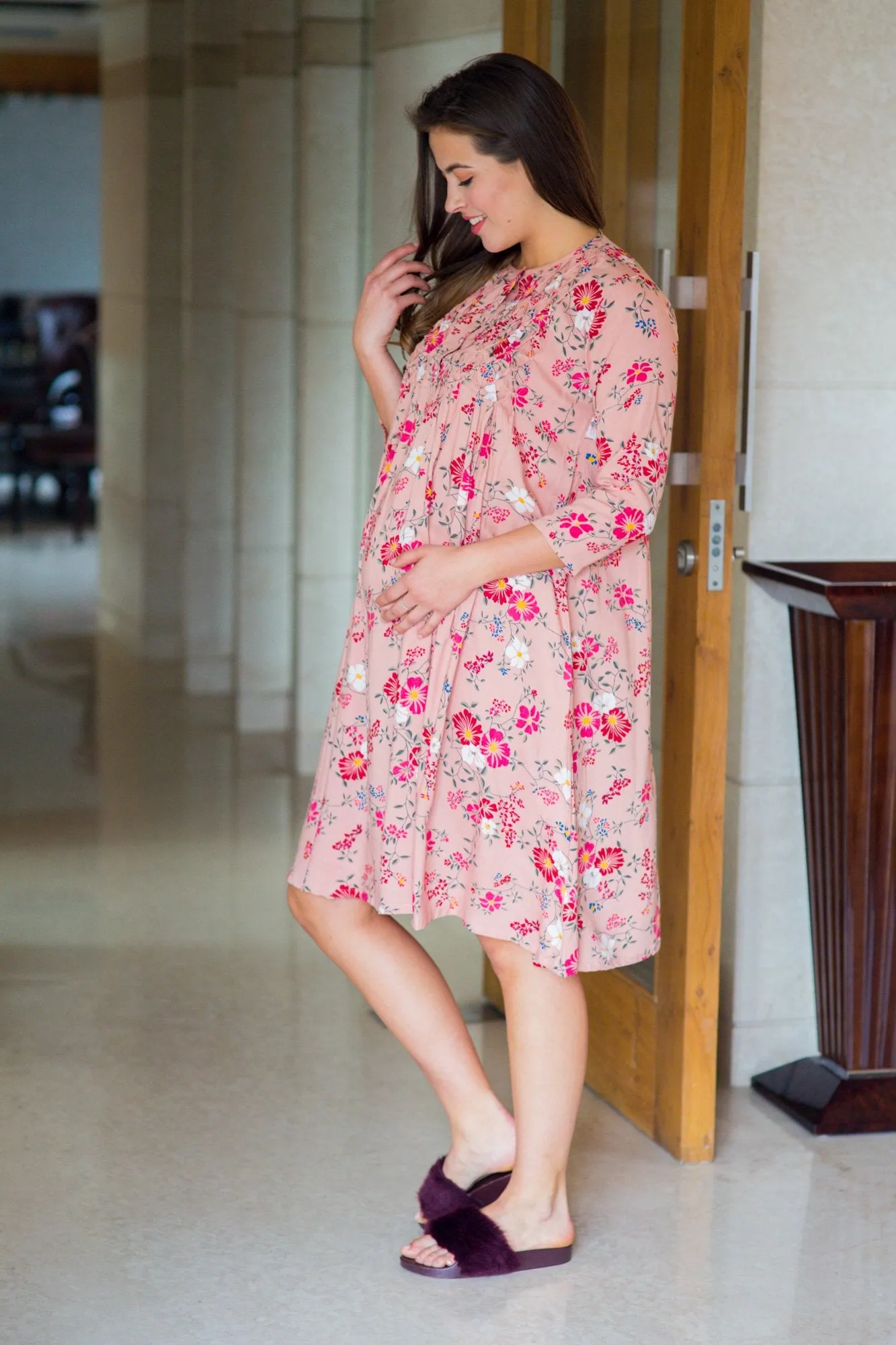 Peony Pink Maternity & Nursing Dress