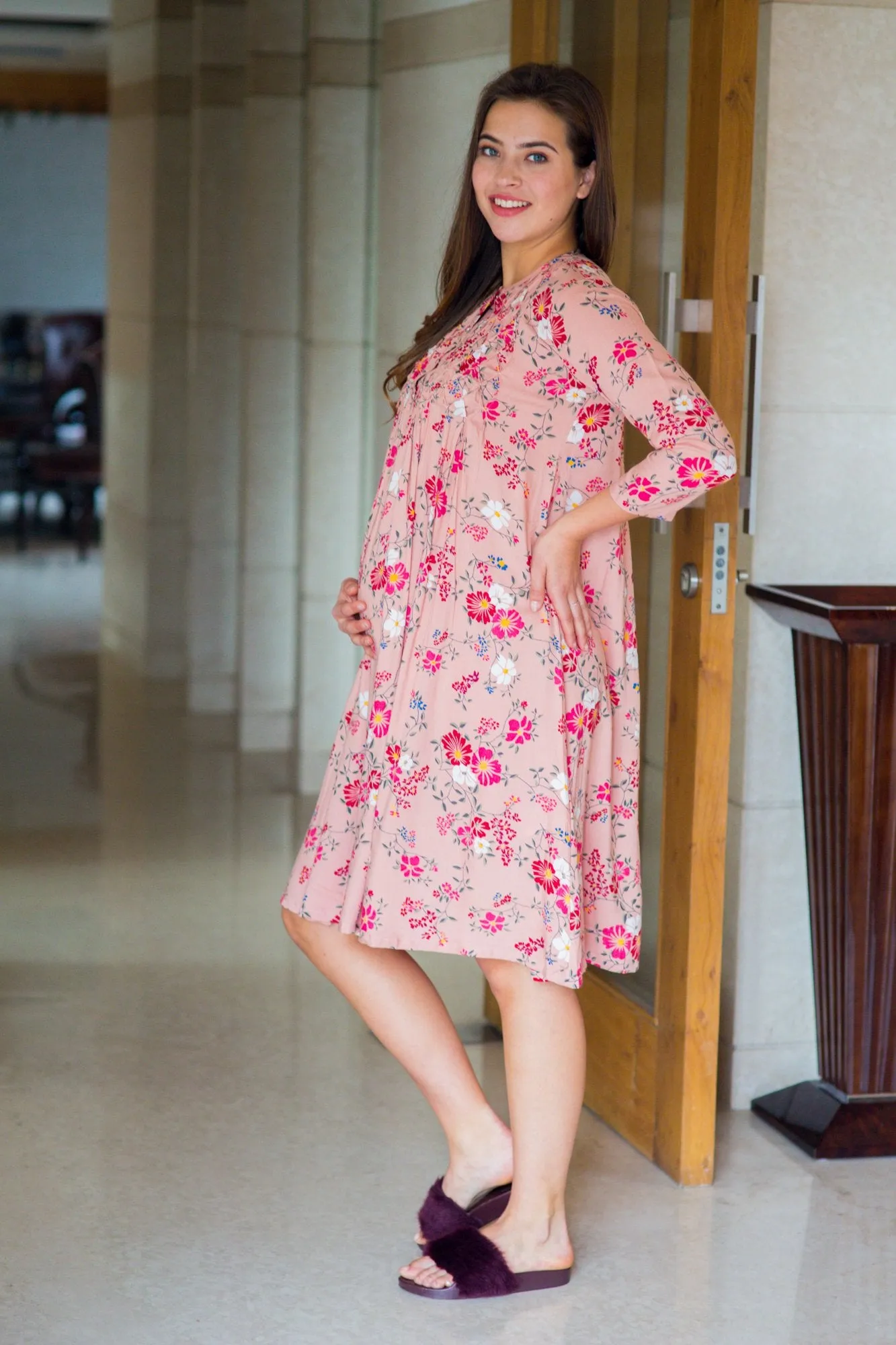 Peony Pink Maternity & Nursing Dress