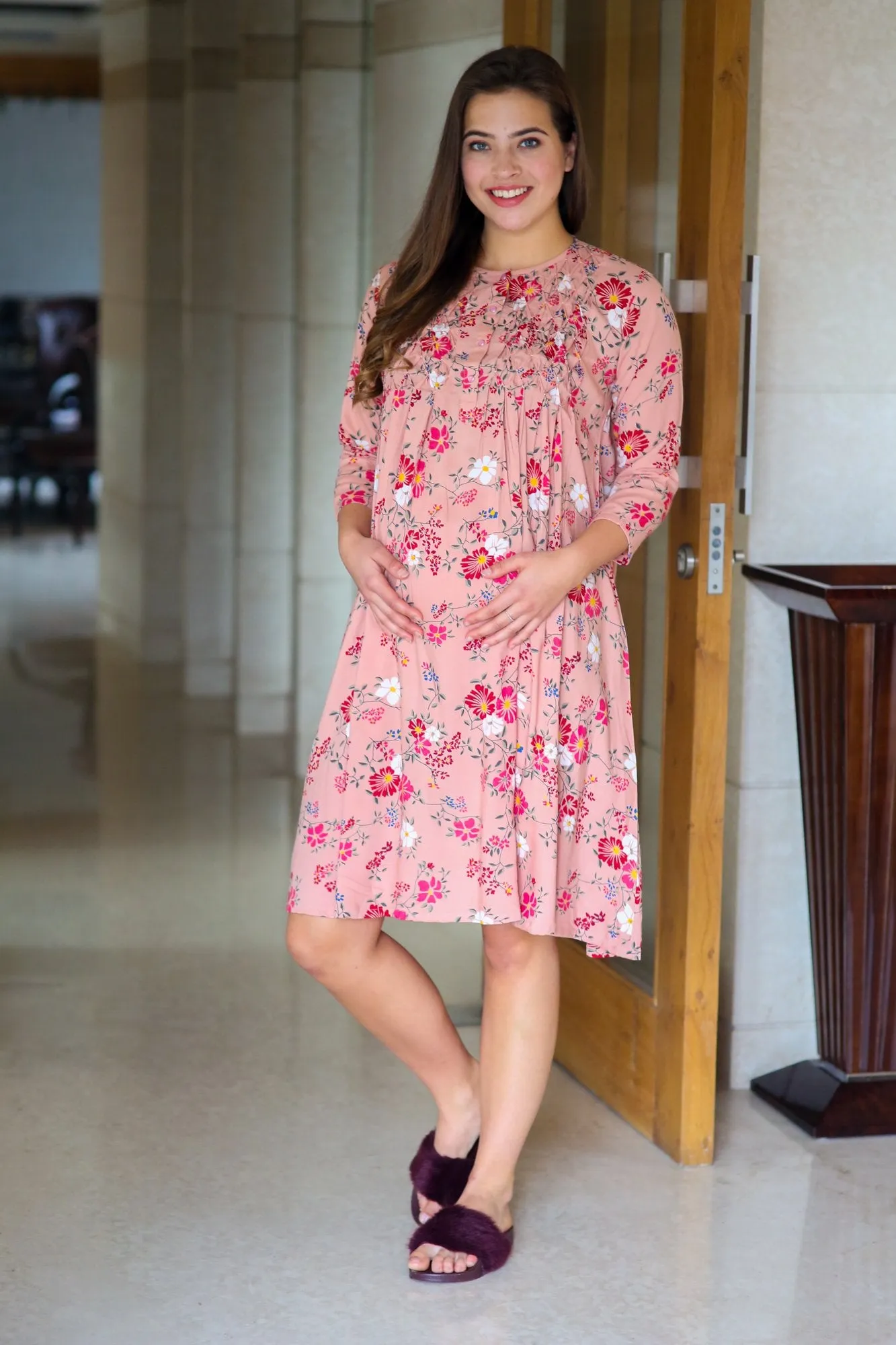 Peony Pink Maternity & Nursing Dress