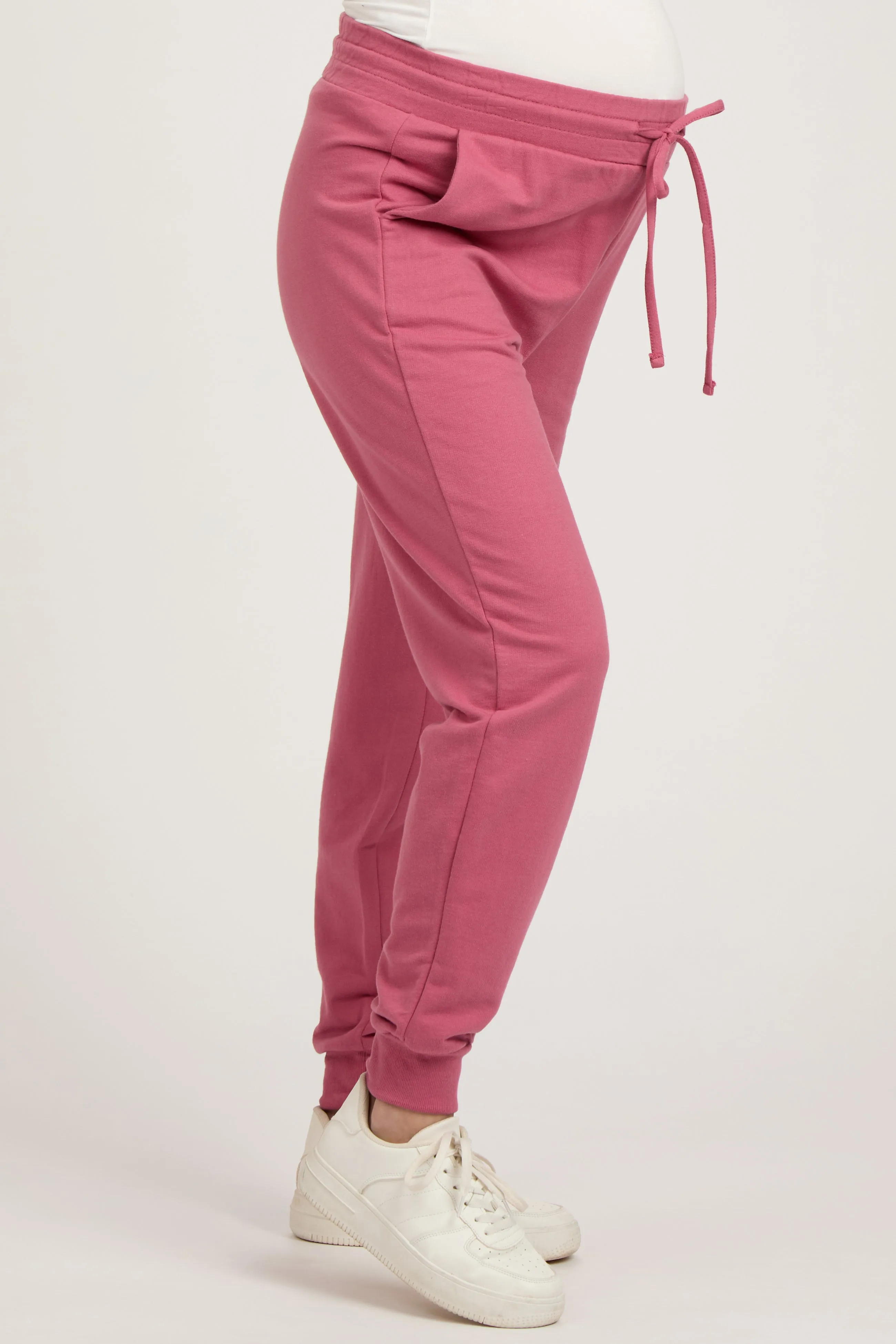 Pink Basic Drawstring Maternity Sweatpants