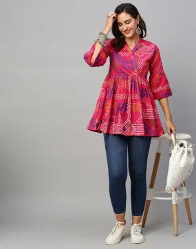 Pink Printed Cotton Tunic Top