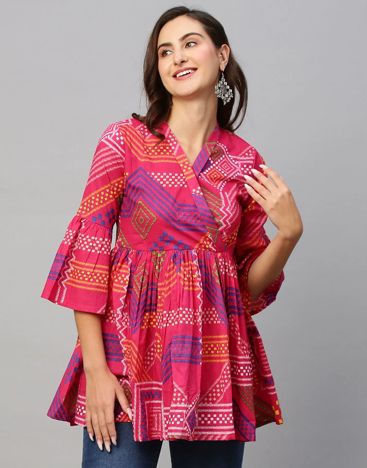 Pink Printed Cotton Tunic Top