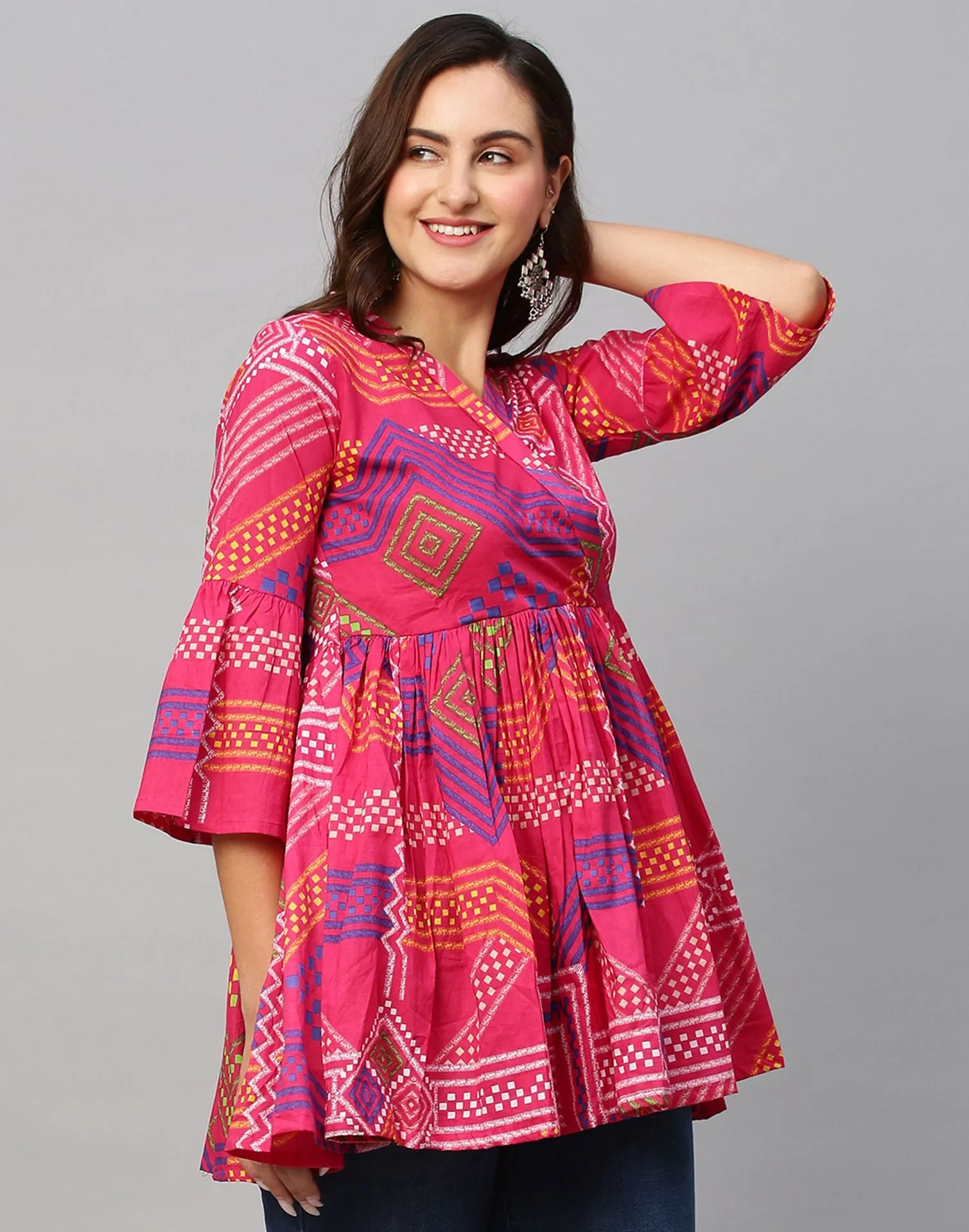 Pink Printed Cotton Tunic Top