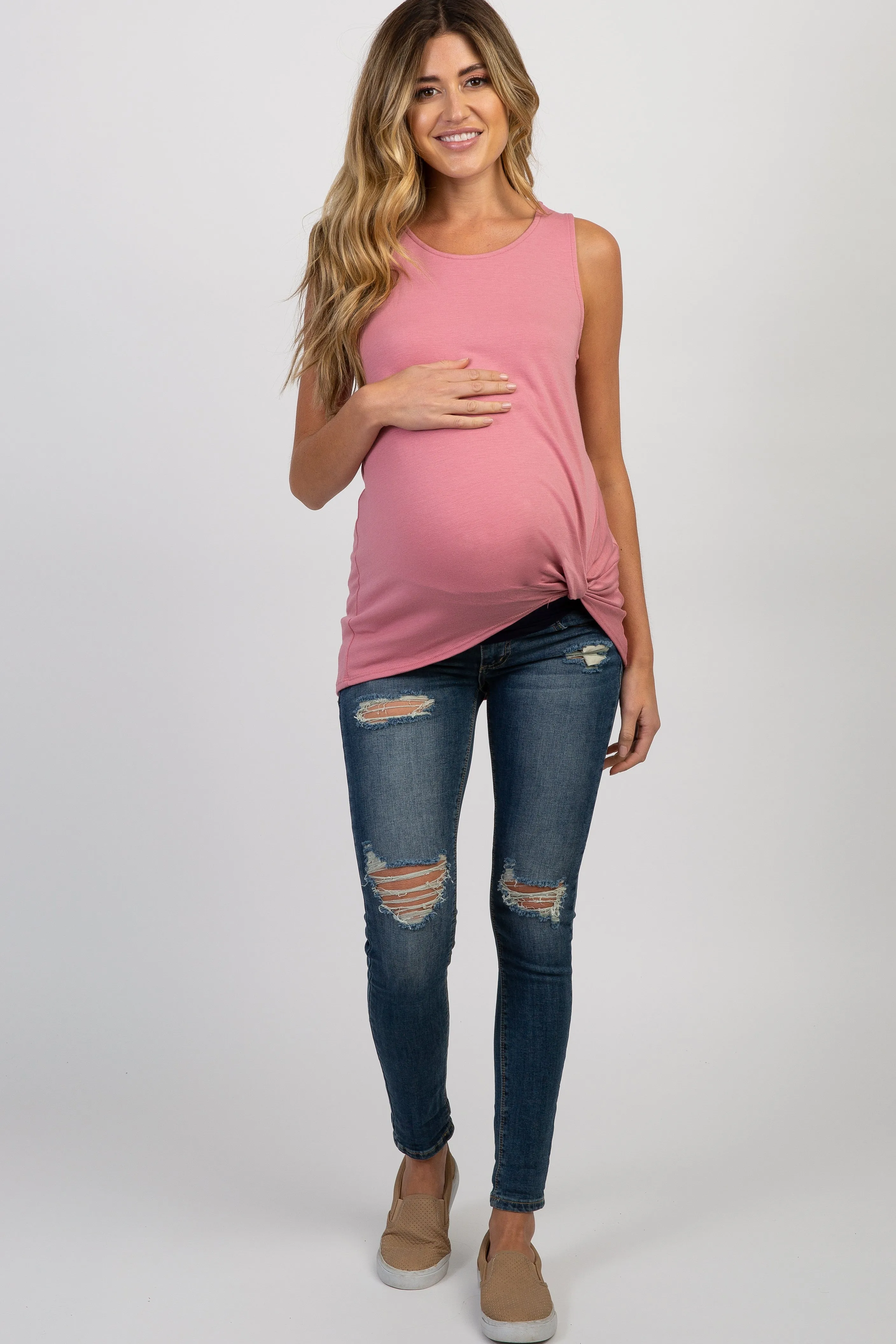 PinkBlush Pink Sleeveless Knot Maternity Top