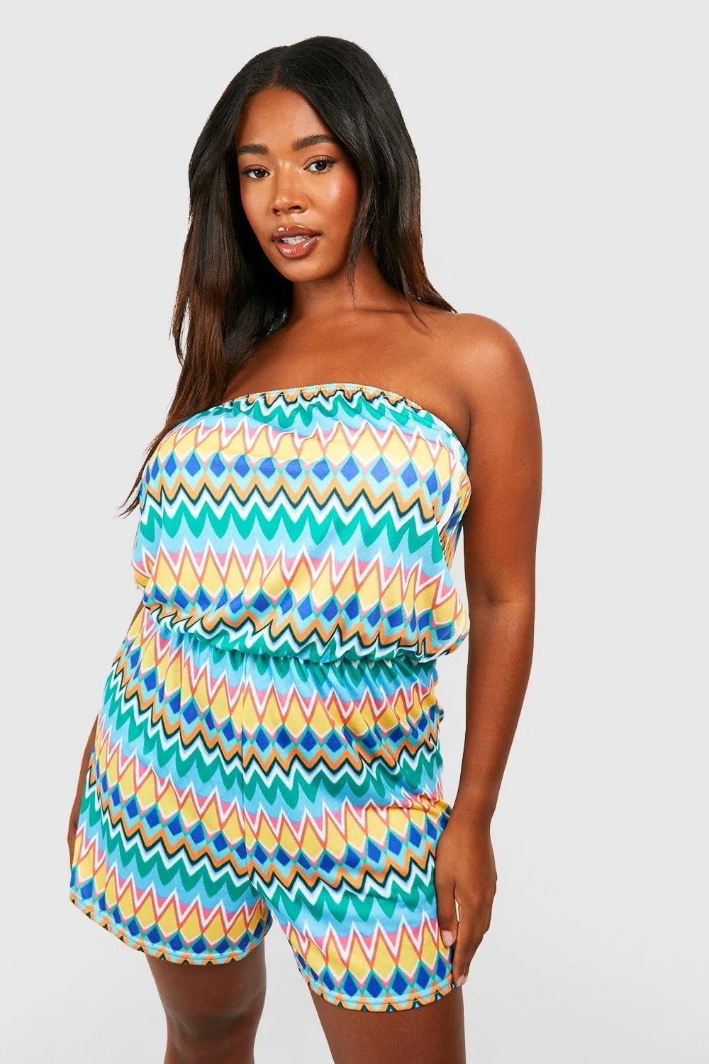 Plus Azetc Print Bandeau Beach Romper