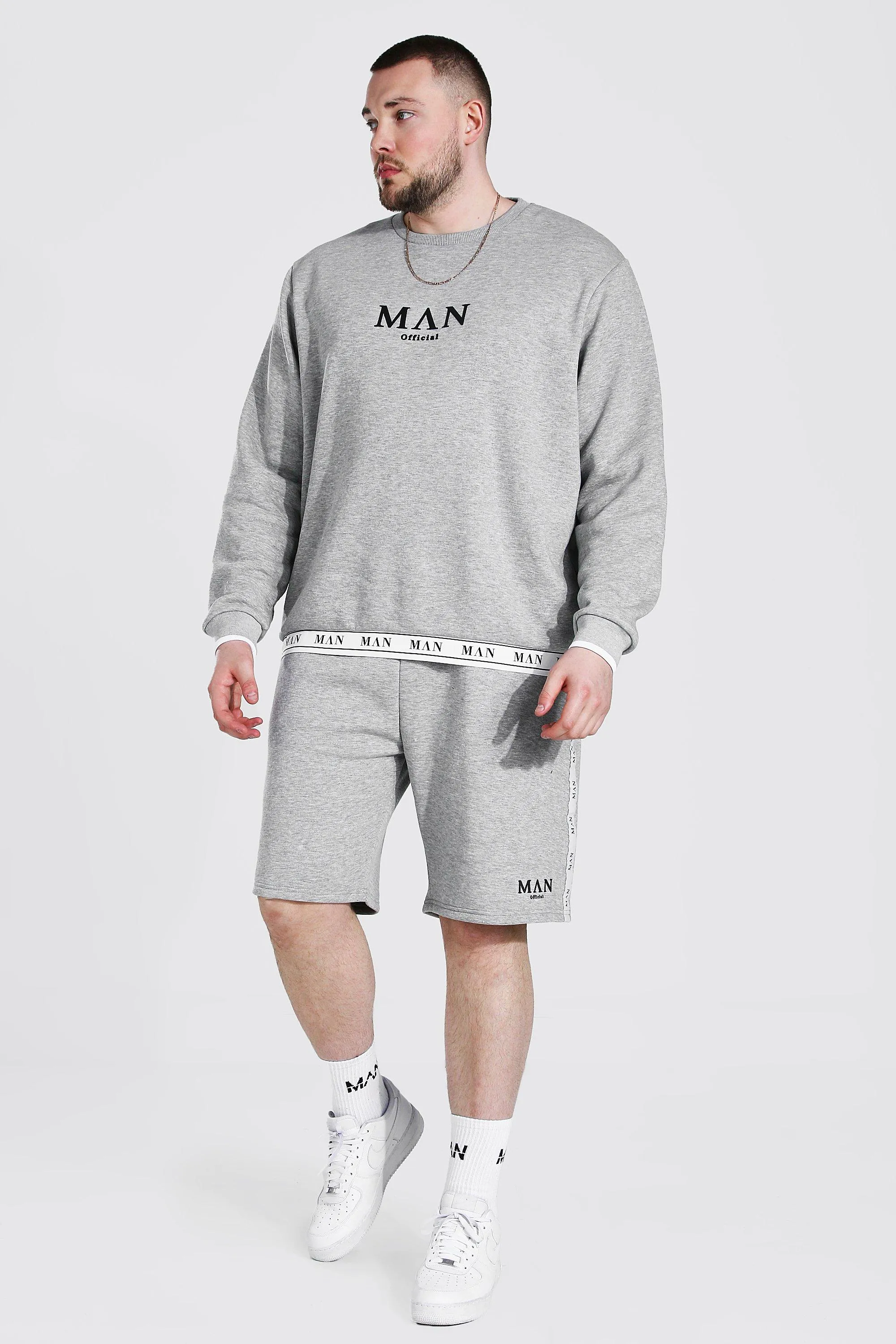 Plus Man Roman Short Tracksuit With Tape | boohooMAN UK