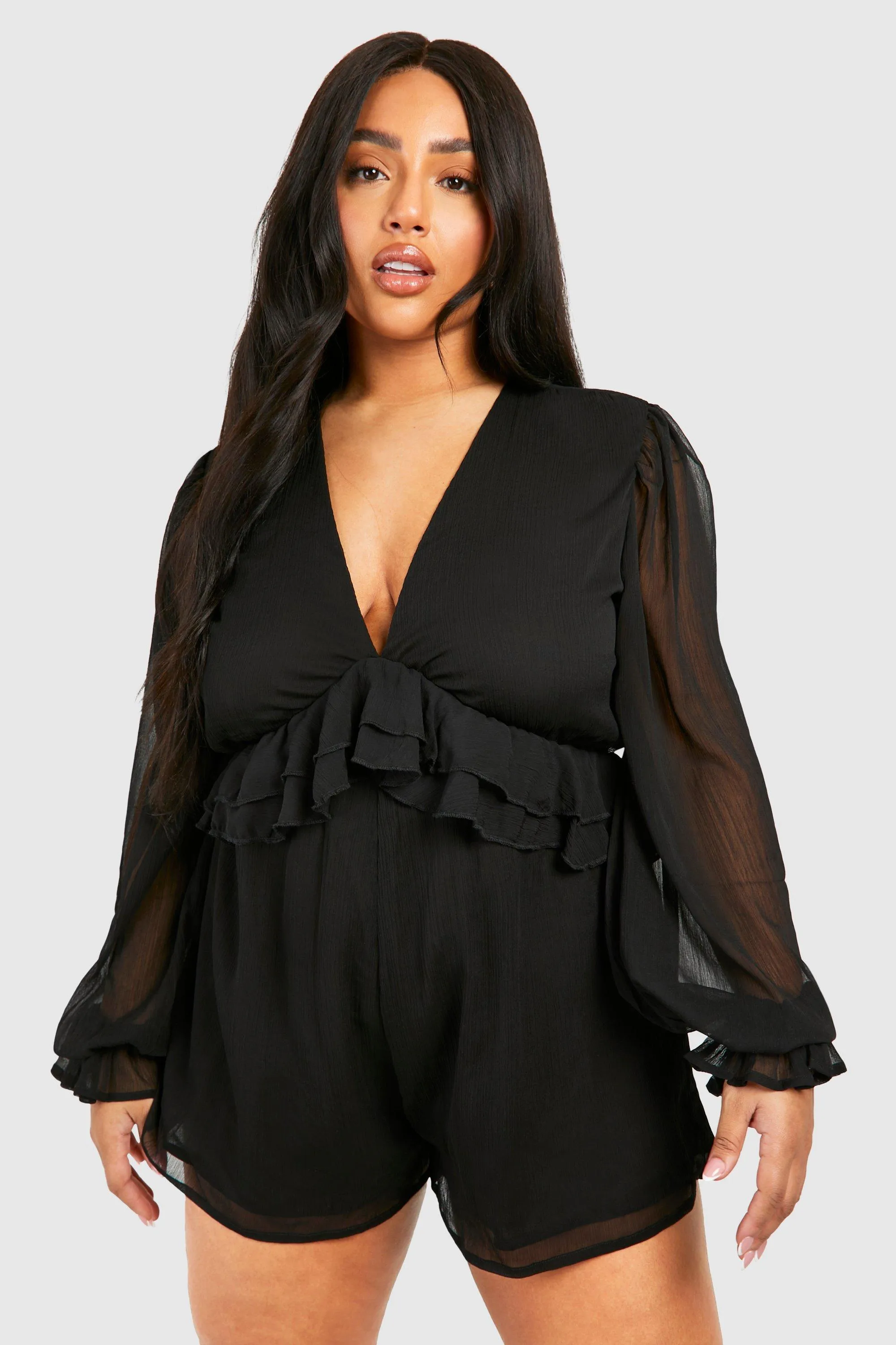 Plus Ruffle Chiffon Romper