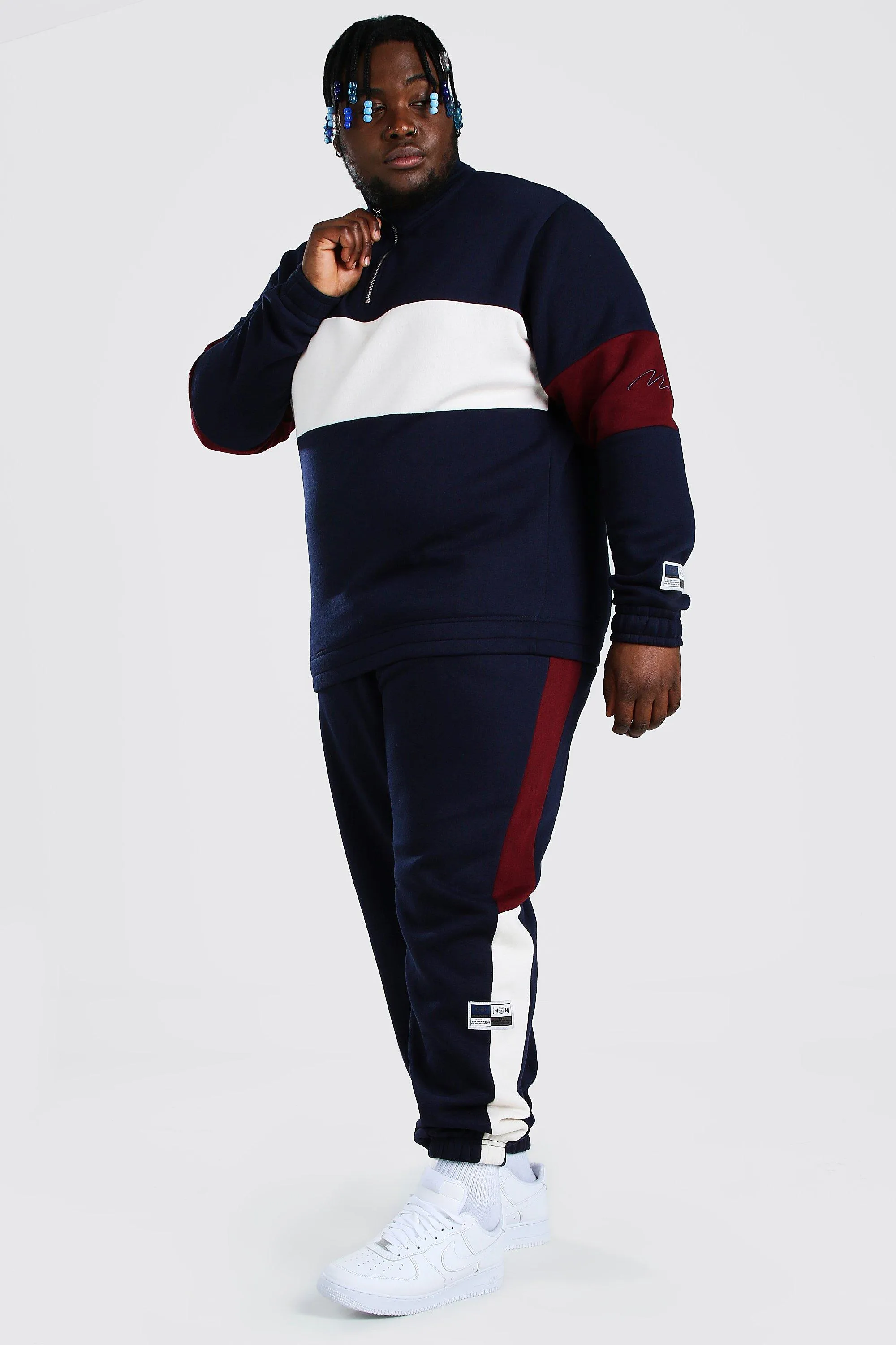 Plus Size MAN Colour Block Funnel Tracksuit | boohooMAN UK