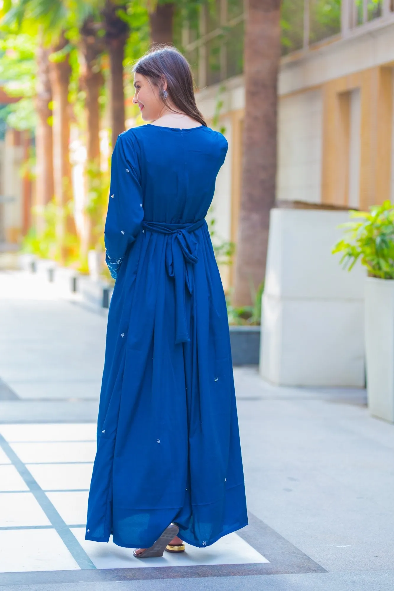 Premium Cobalt Blue Hand Embroidered  Maternity Dress