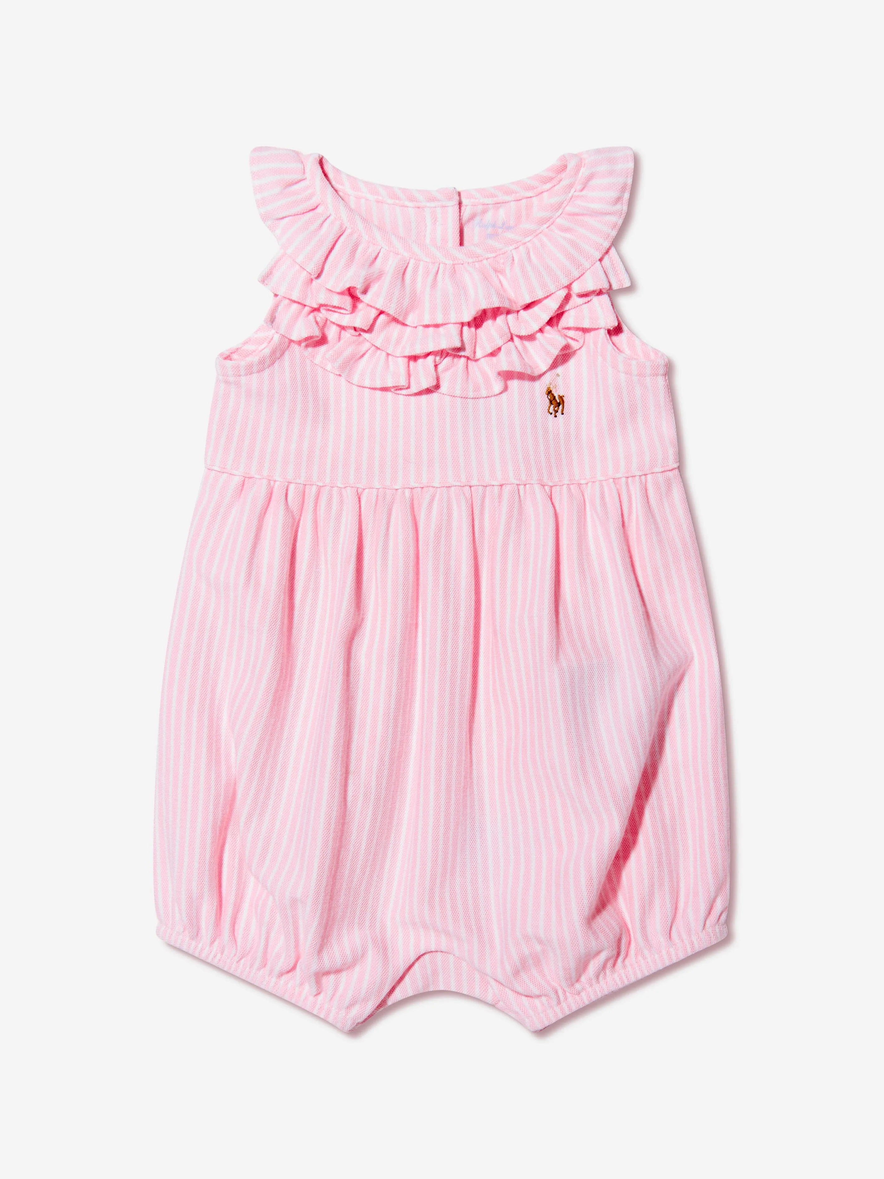 Ralph Lauren Baby Girls Mesh Bubble Romper in Pink