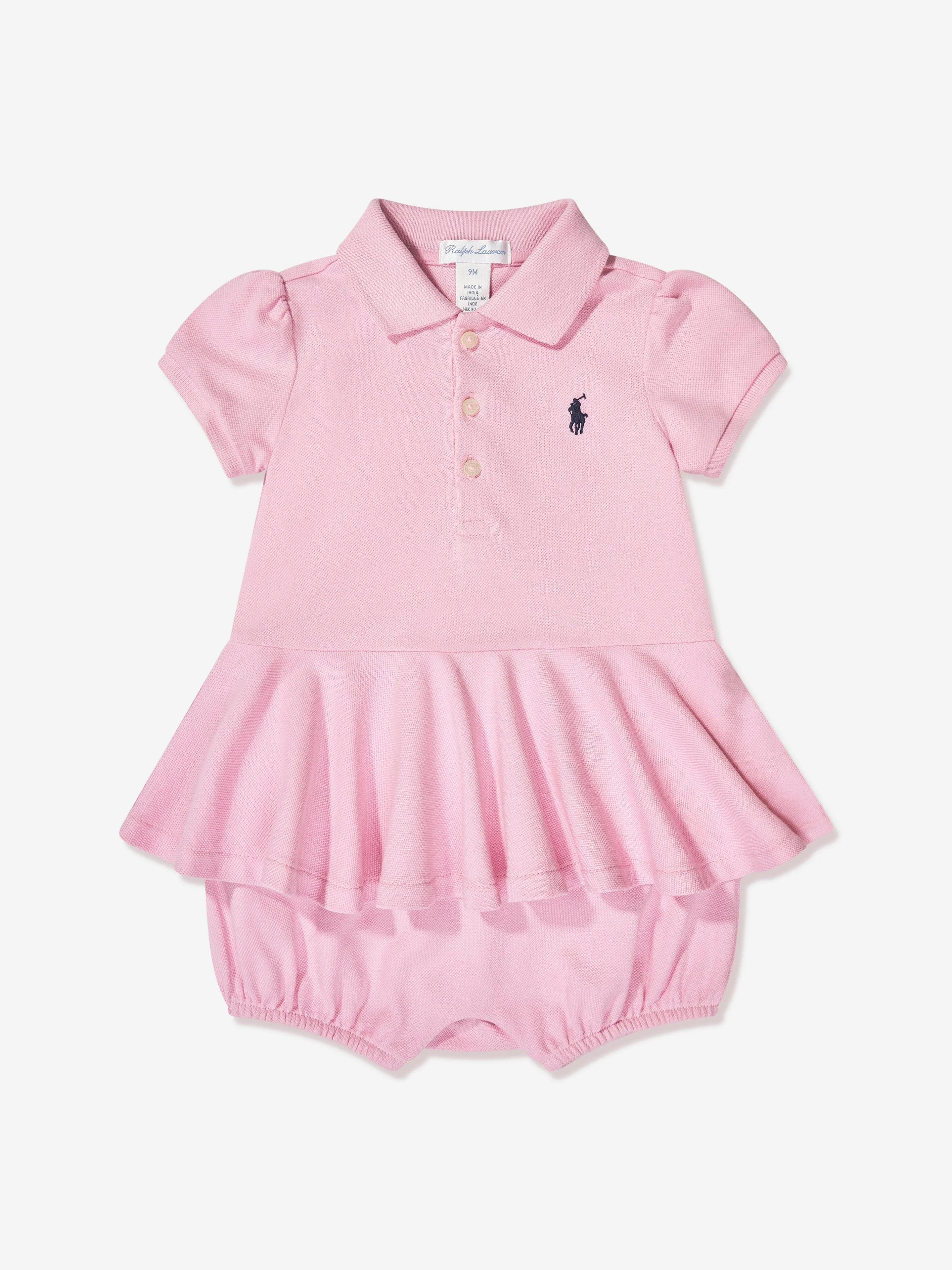 Ralph Lauren Baby Girls Peplum Romper Dress in Pink