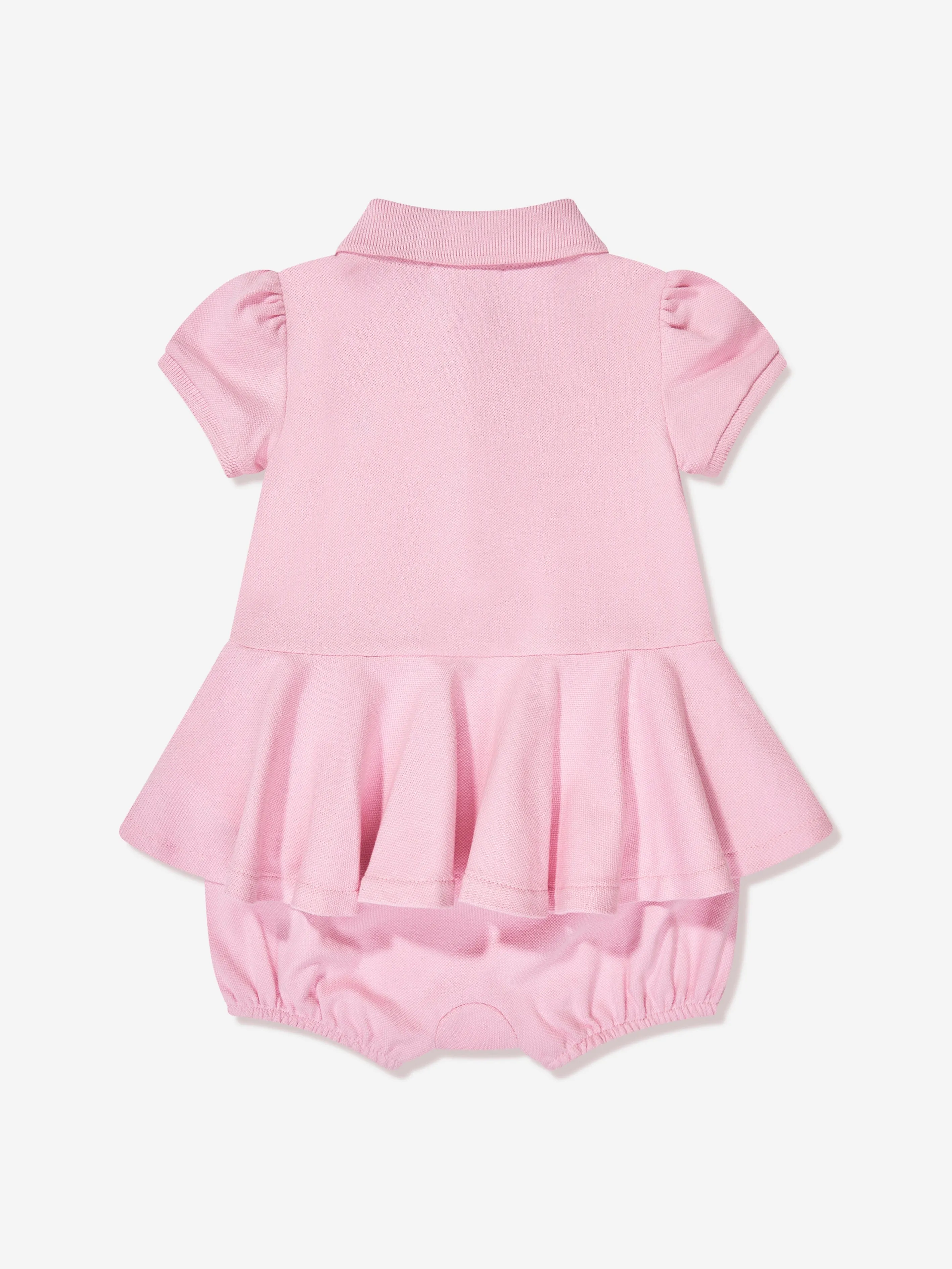 Ralph Lauren Baby Girls Peplum Romper Dress in Pink