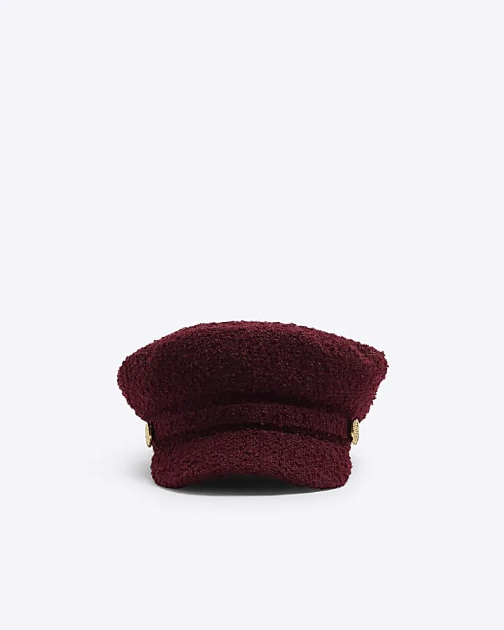 Red boucle baker boy hat