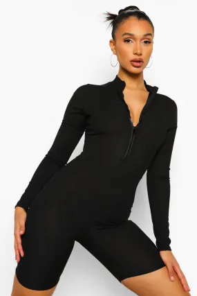 Rib Zip Down Unitard Romper