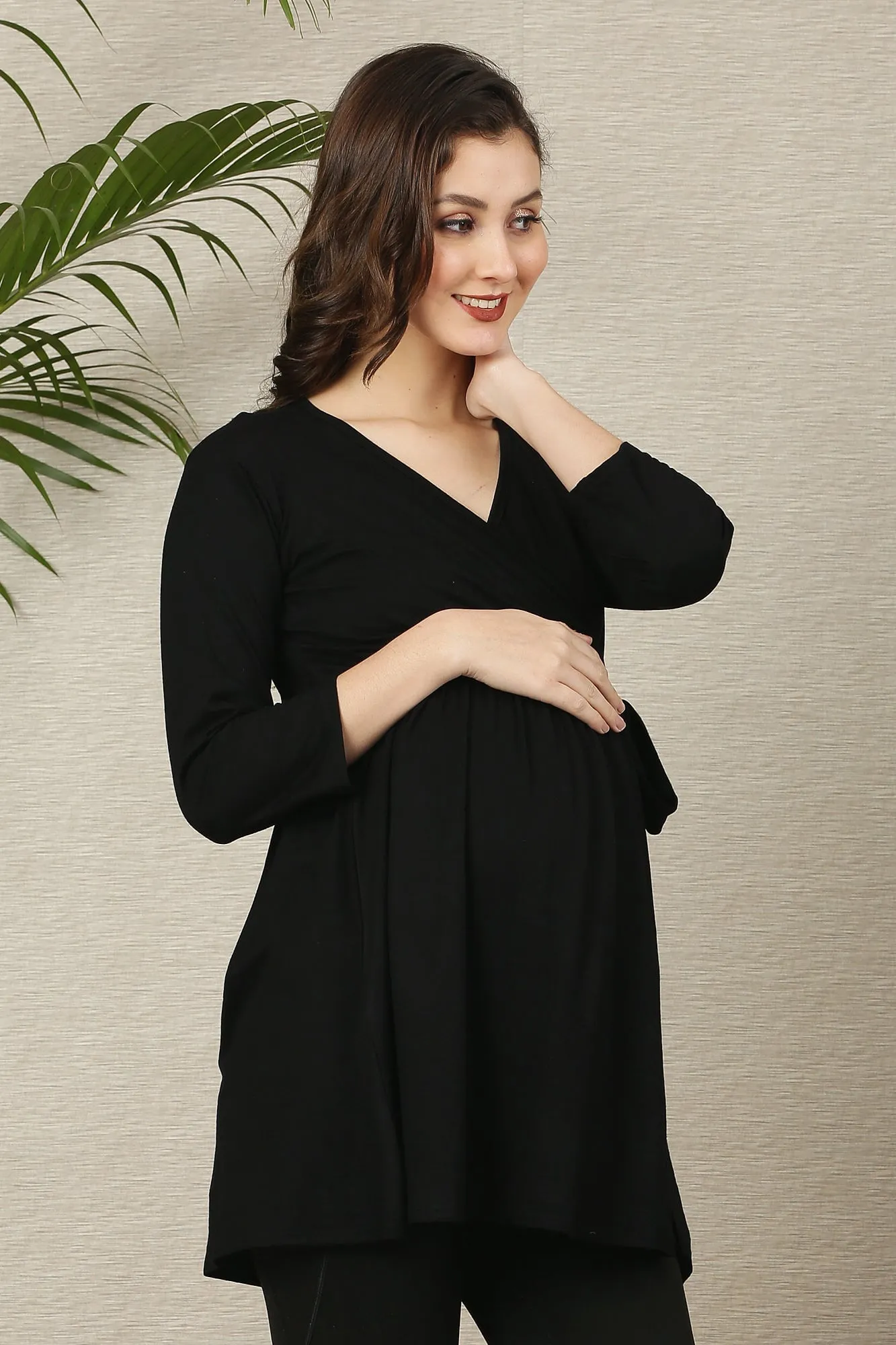 Rich Black Maternity & Nursing Wrap Top