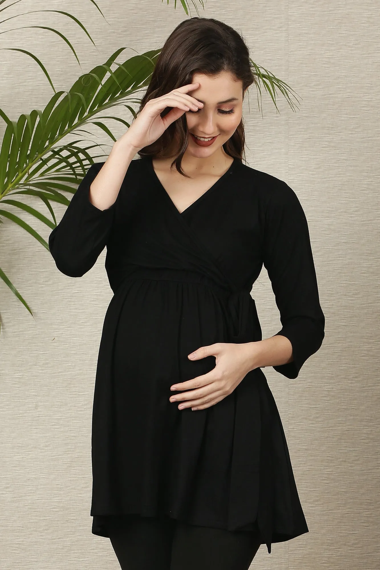 Rich Black Maternity & Nursing Wrap Top