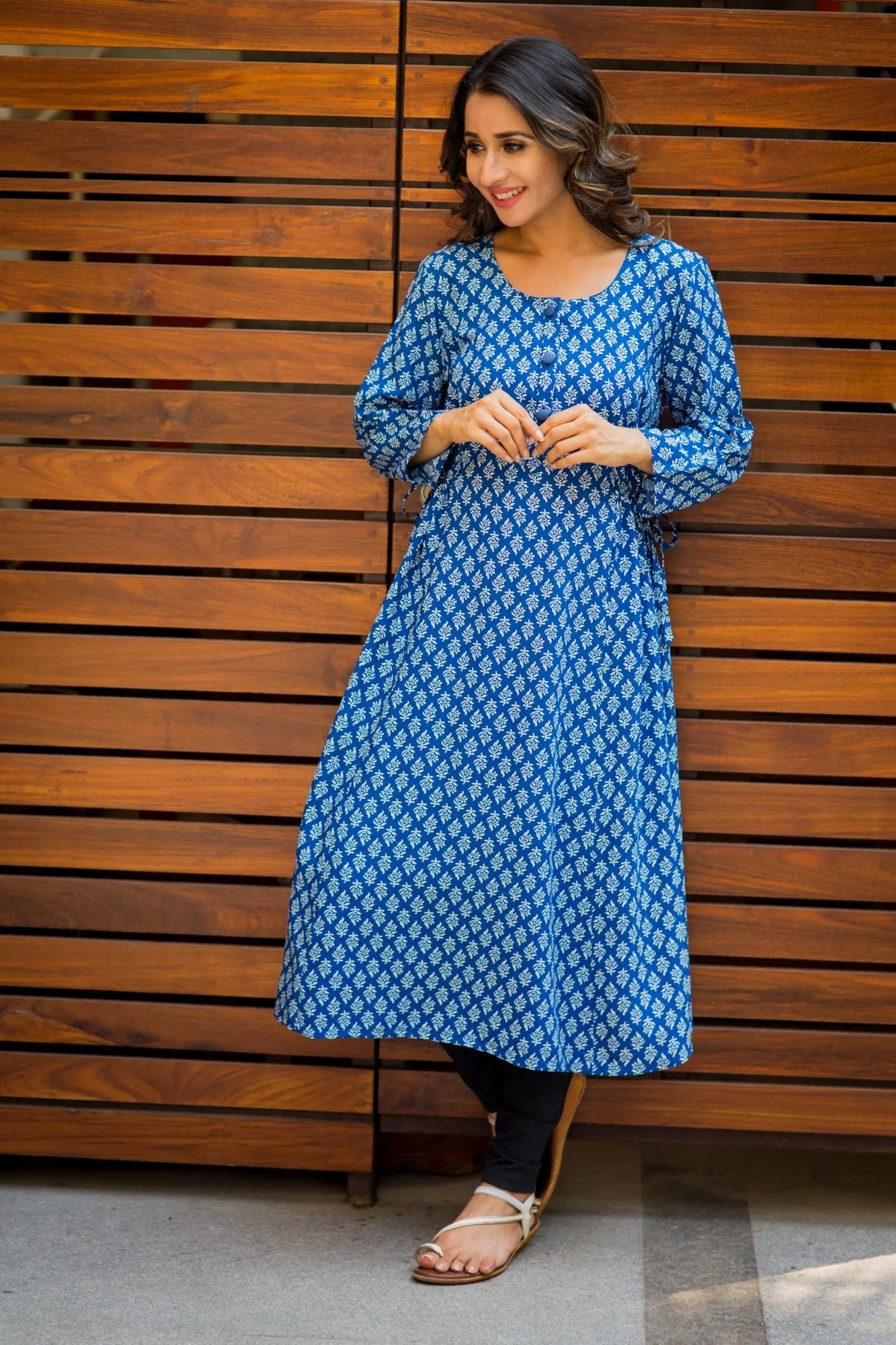 Royal Blue Block Print Maternity & Nursing Kurta