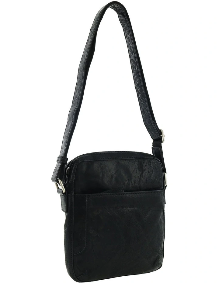 Rustic Leather Cross Body/Tablet Bag in Black