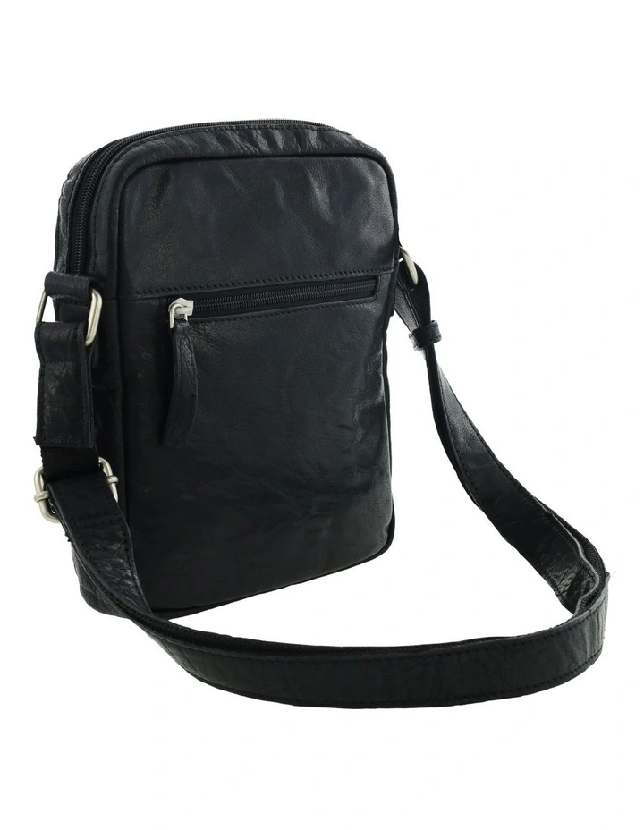 Rustic Leather Cross Body/Tablet Bag in Black