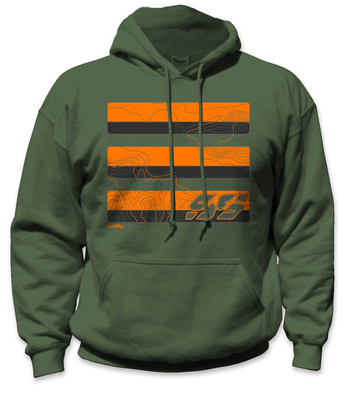 SafetyShirtz Men's Topo Hi-Vis Safety Stripe Hoodie in Military Green