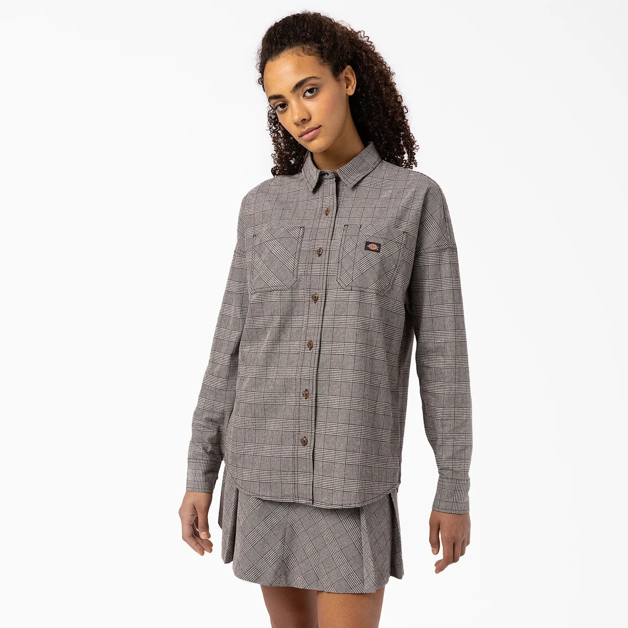 (SALE!!!) Dickies Workwear Women's Bakerhill Oversized Shirt - Brown Plaid