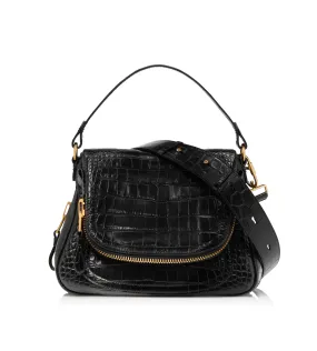 SHINY STAMPED CROCODILE LEATHER JENNIFER MEDIUM DOUBLE STRAP BAG