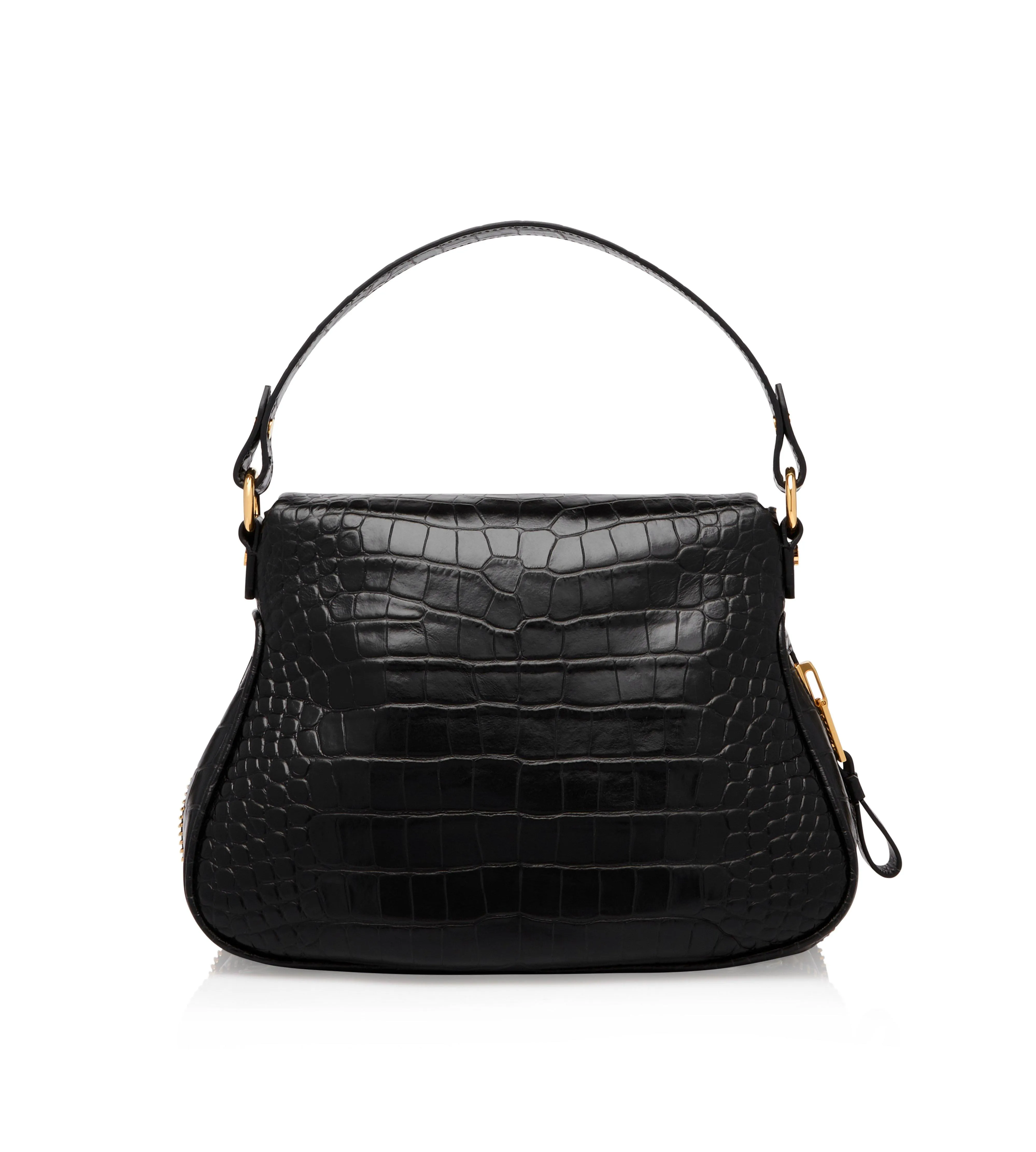 SHINY STAMPED CROCODILE LEATHER JENNIFER MEDIUM DOUBLE STRAP BAG