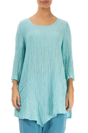 Side Pocket Crinkled Ice Blue Silk Tunic