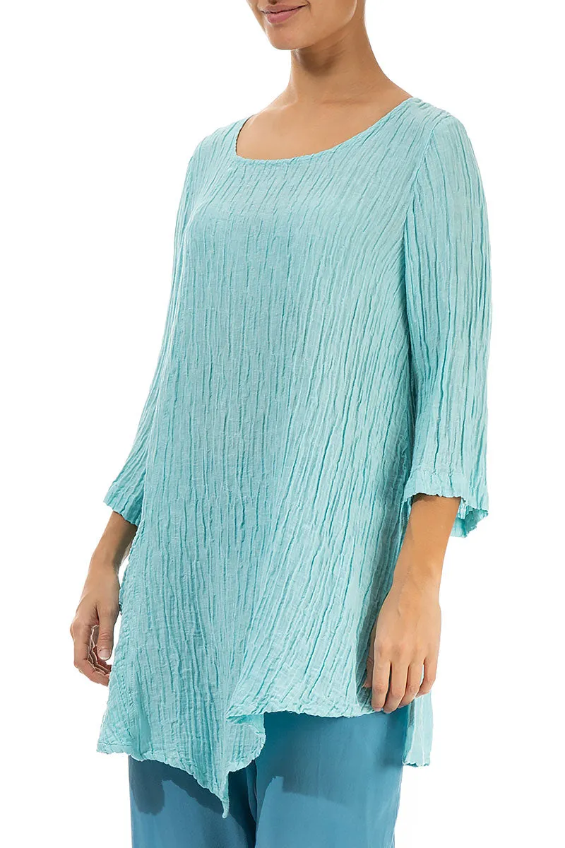 Side Pocket Crinkled Ice Blue Silk Tunic