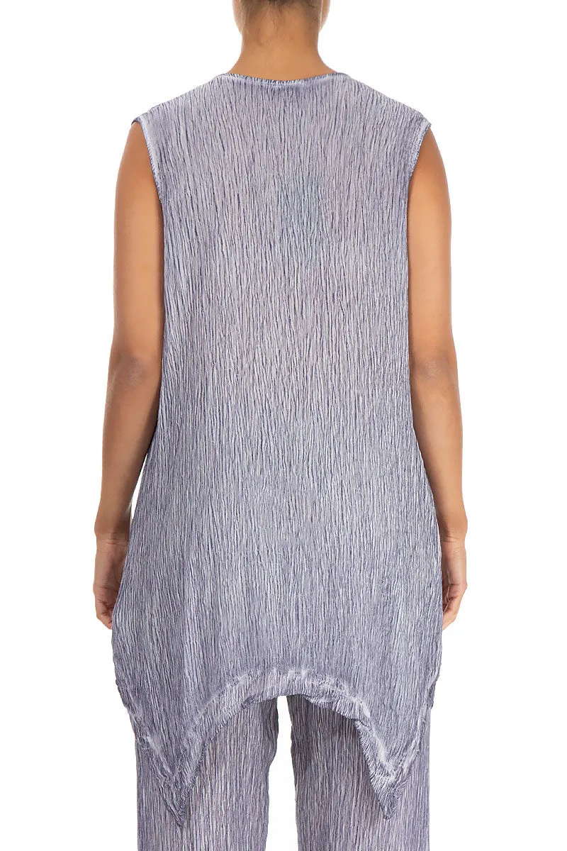 Sleeveless Washed Effect Lilac Silk Viscose Tunic