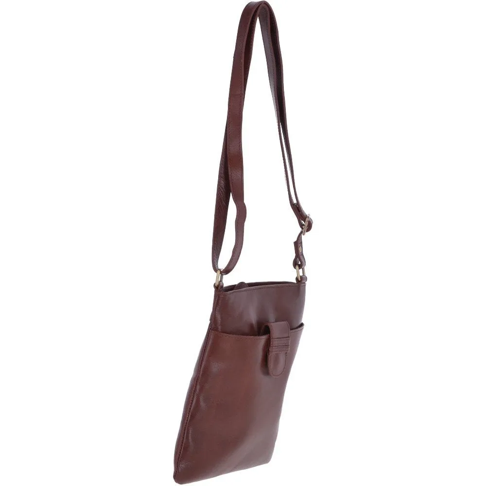 Small Zip Top Vegetable Tanned Leather Cross Body Bag Chestnut : V-20