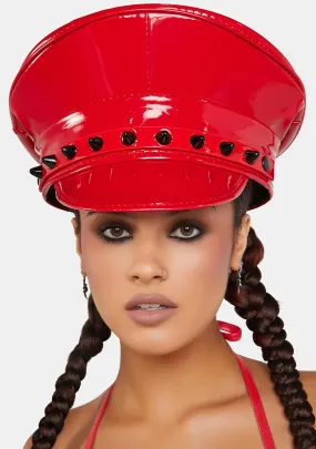 Spiked Red Patent Captain Hat-