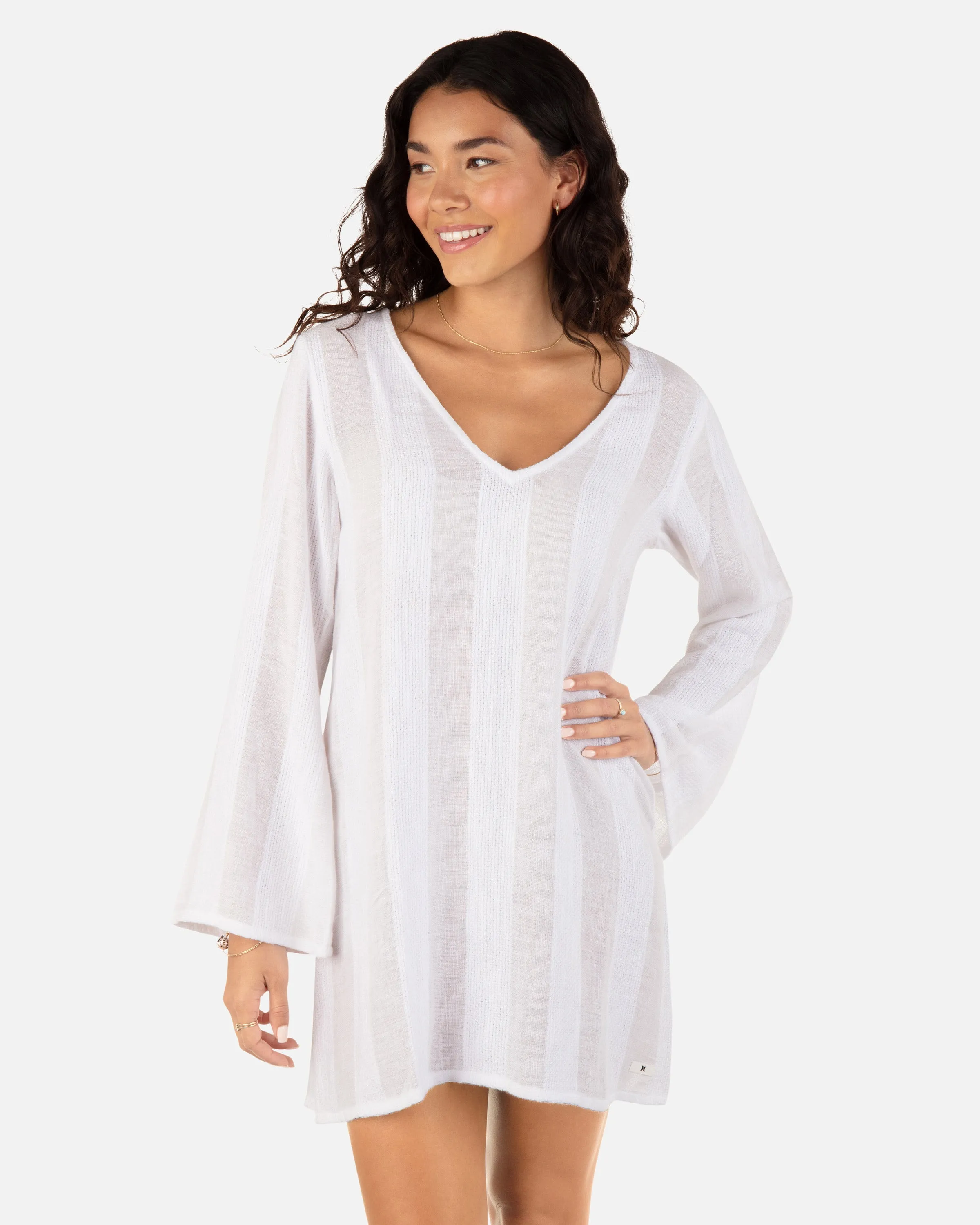 Stripe Gauze Long Sleeve Tunic