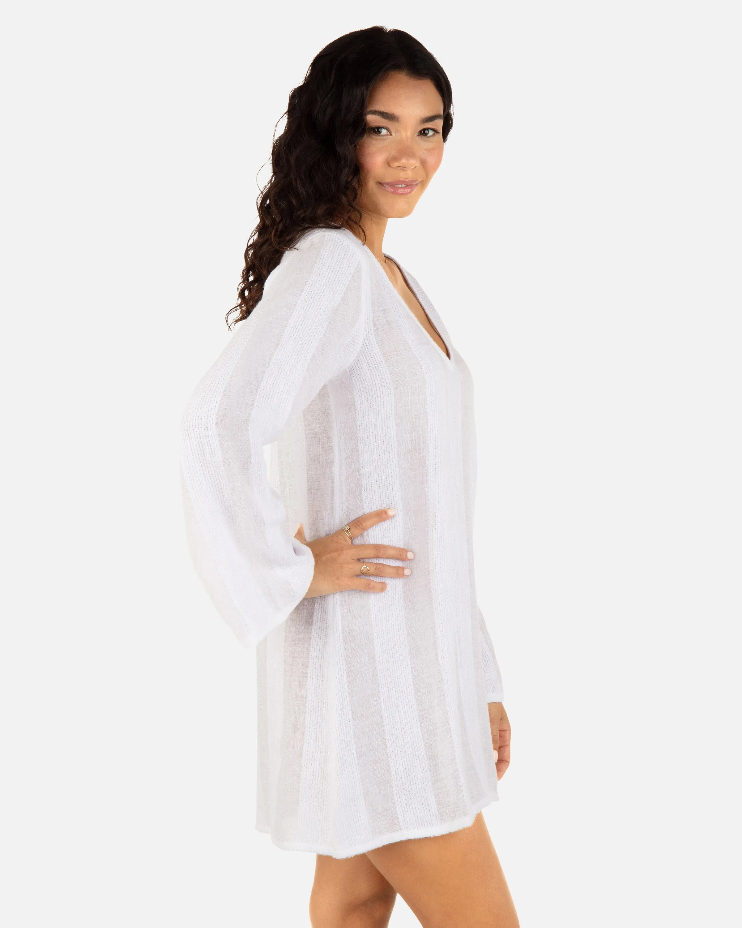 Stripe Gauze Long Sleeve Tunic