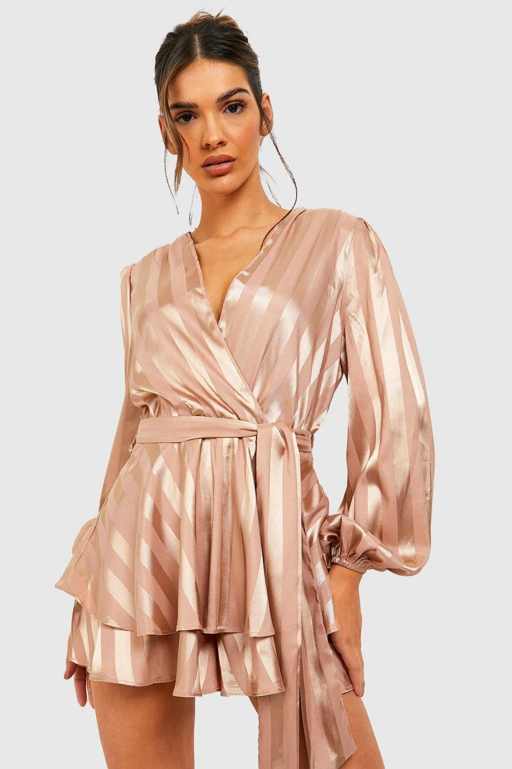 Stripe Satin Belted Romper