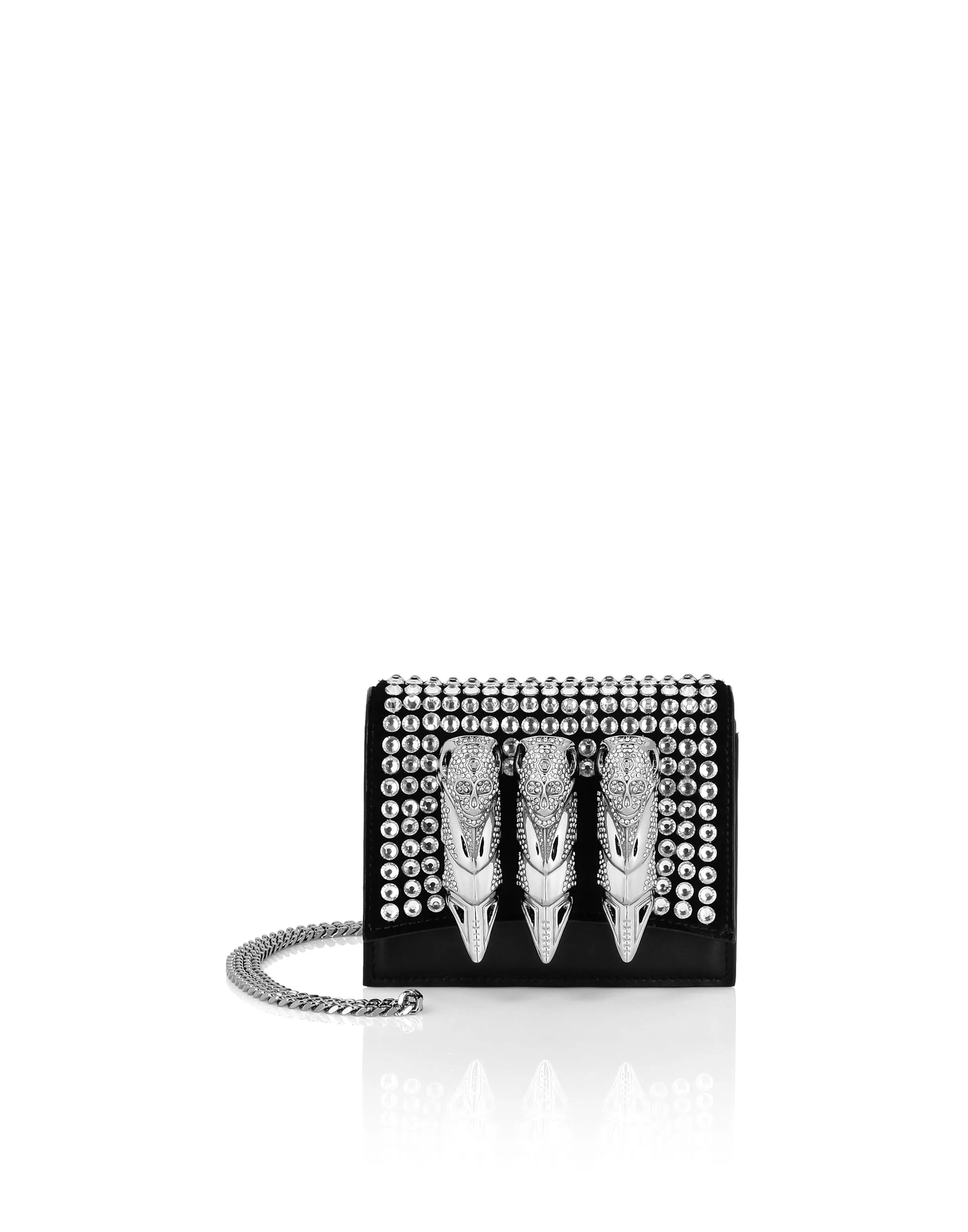 Suede Strass Leather Shoulder Bag Skull