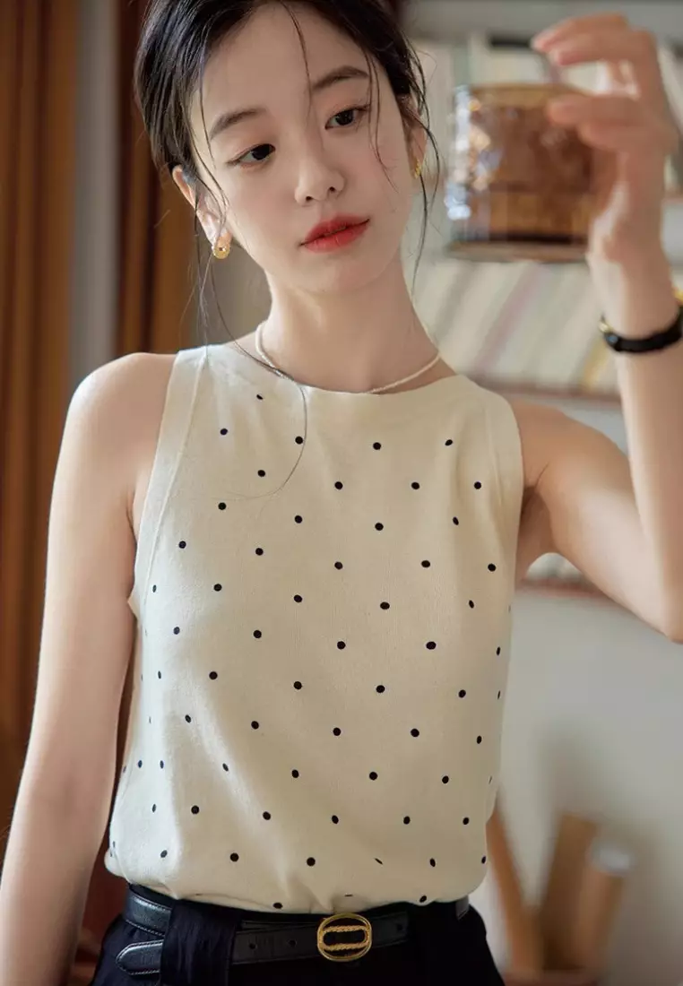 Sunnydaysweety Brand new polka dot vest camisole top K062555W