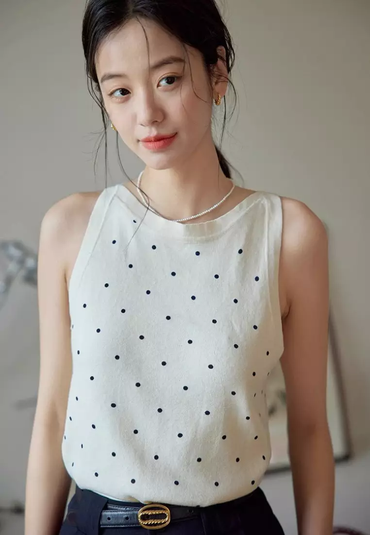 Sunnydaysweety Brand new polka dot vest camisole top K062555W