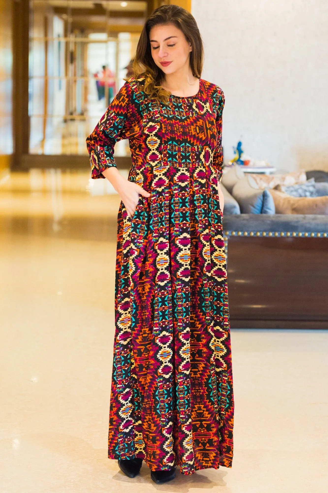 Sunshine Aztec Concealed Zip Maternity & Nursing Maxi