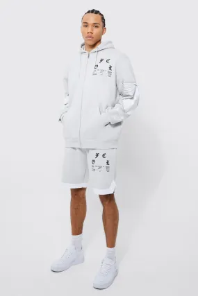 Tall Dove Graphic Zip Through Short Tracksuit | boohooMAN UK