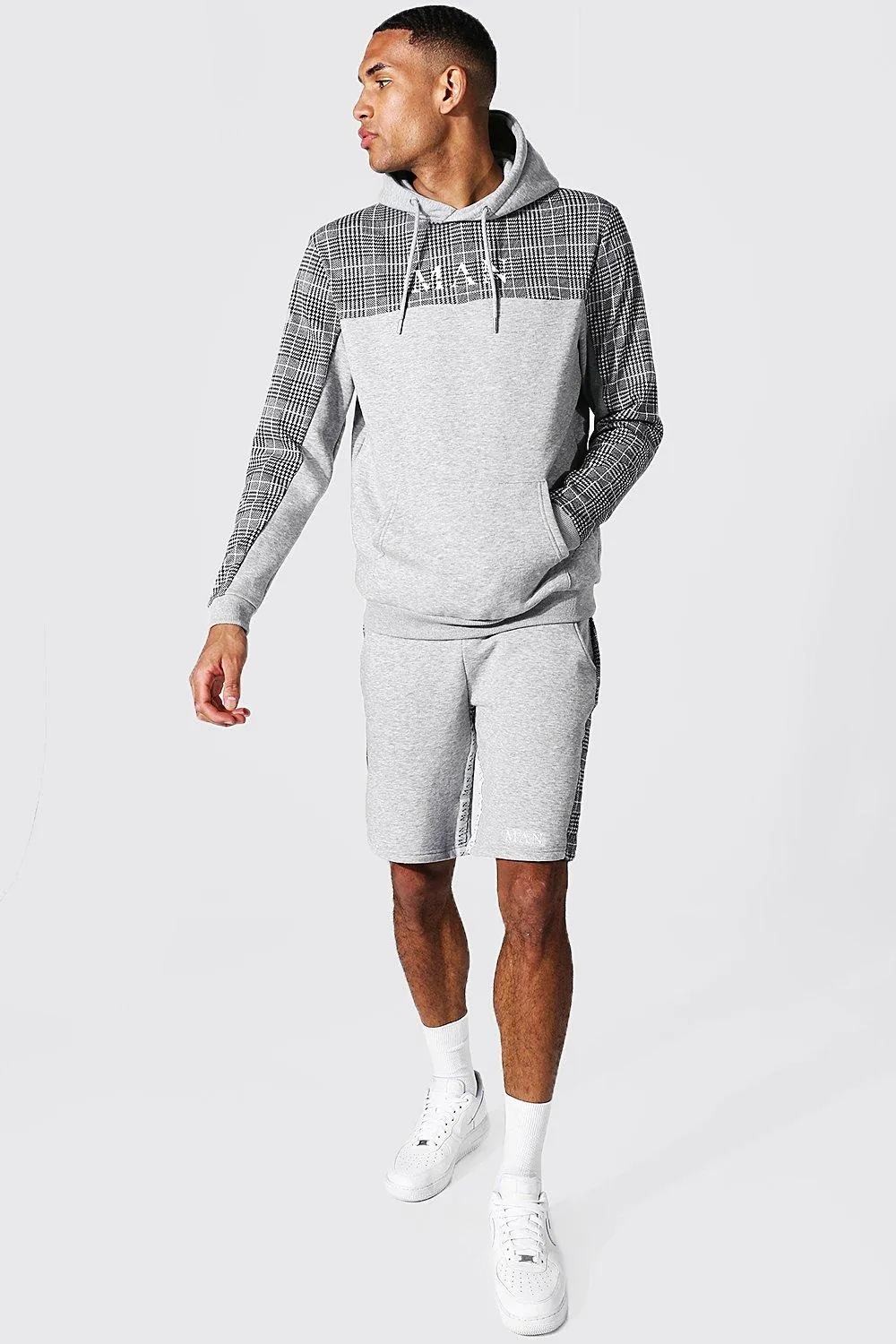 Tall Man Roman Tape Jacquard Short Tracksuit | boohooMAN UK