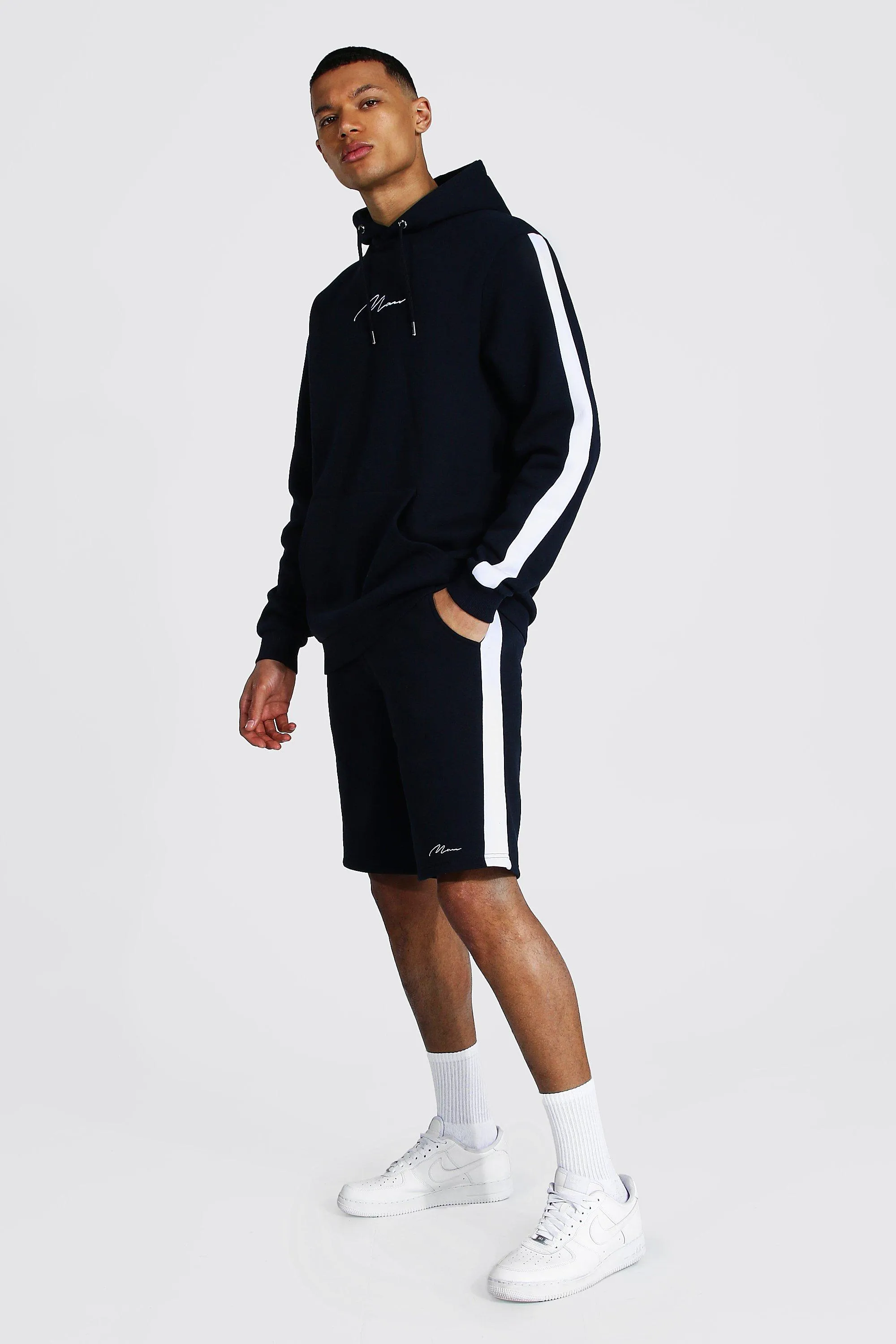 Tall Man Script Side Panel Short Tracksuit | boohooMAN UK