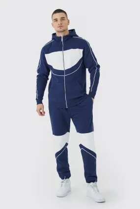 Tall Slim Colour Block Funnel Hooded Tracksuit | boohooMAN UK