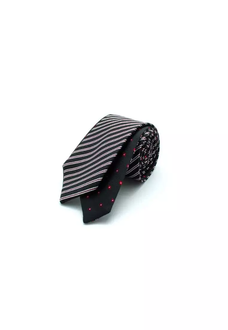 The Shirt Bar The Shirt Bar Black Stripes and Red Floral Reversible Woven Necktie RNT9.8