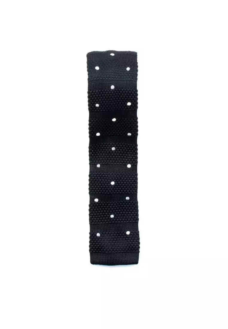 The Shirt Bar The Shirt Bar Black with Grey and White Polka Dots Knitted Necktie KNT92.8