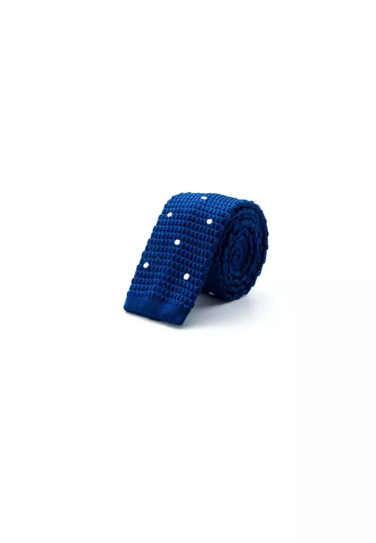 The Shirt Bar The Shirt Bar Blue with White Polka Dots Knitted Necktie KNT93.8